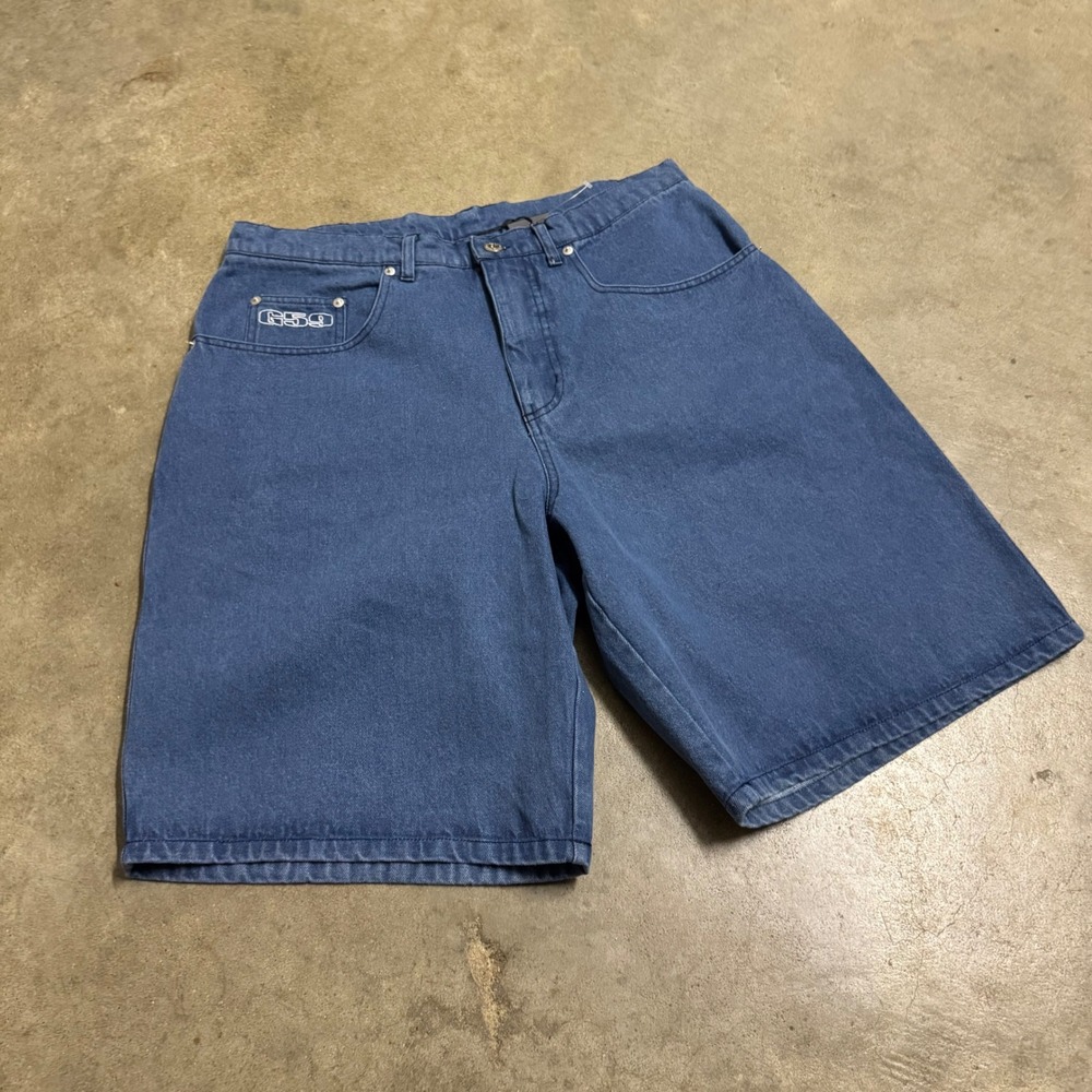 G59 Records Denim Shorts Mens 34 Blue Fair Skull Graphic Baggy Streetwear Rare